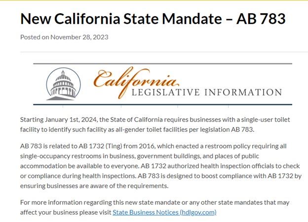 New California State Mandate - AB 783