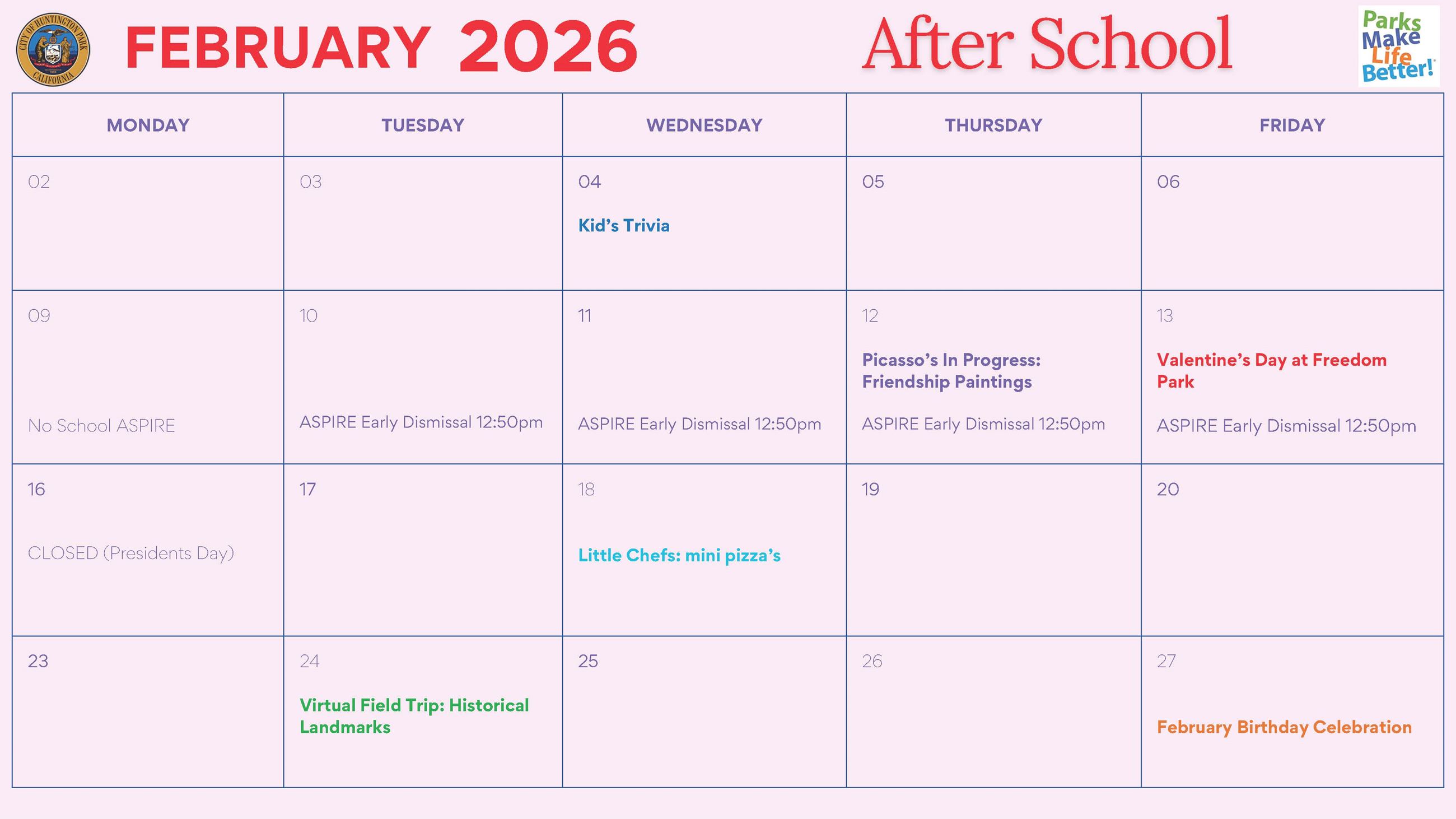 ASP Activity Calendar 25-26 February